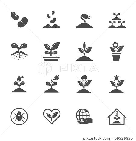 plant icon set, planting and care for trees,  solid icon 99529850