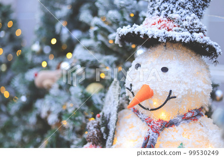 snow doll smiling face with mood and tone of winter in Christmas and new year eve. selective focus. snow doll smiling face with mood and tone of winter in Christmas and new year eve. selective focus. 99530249