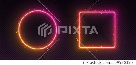Gradient neon frames, glowing borders with smoke and sparkles, led circle and square. 99530359