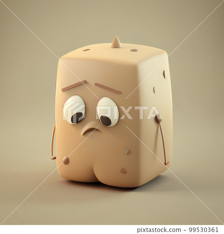 A cute 3D character looking down for the concept of disappointment, regret and failure. Generative AI 99530361
