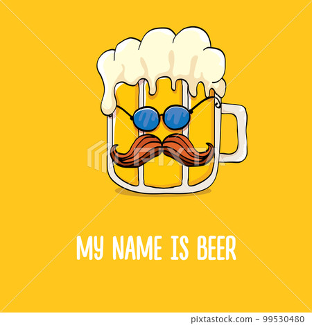 vector cartoon funky beer glass character with sunglasses isolated on orange background.vector beer comic label or poster design template. My name is beer or happy friday print illustration vector cartoon funky beer glass character with sunglasses isolated on orange background.vector beer comic label or poster design template. My name is beer or happy friday print illustration 99530480