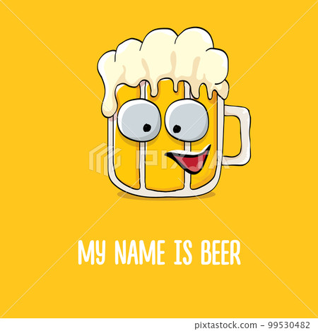 vector cartoon funky beer glass character with sunglasses isolated on orange background.vector beer comic label or poster design template. My name is beer or happy friday print illustration vector cartoon funky beer glass character with sunglasses isolated on orange background.vector beer comic label or poster design template. My name is beer or happy friday print illustration 99530482
