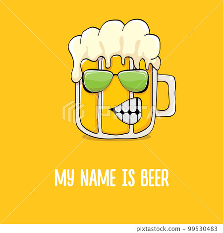 vector cartoon funky beer glass character with sunglasses isolated on orange background.vector beer comic label or poster design template. My name is beer or happy friday print illustration vector cartoon funky beer glass character with sunglasses isolated on orange background.vector beer comic label or poster design template. My name is beer or happy friday print illustration 99530483