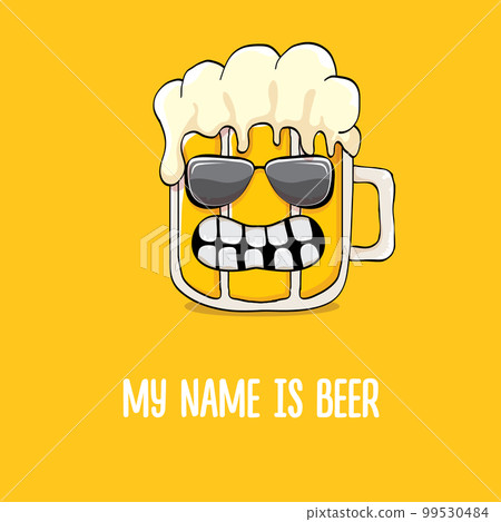 vector cartoon funky beer glass character with sunglasses isolated on orange background.vector beer comic label or poster design template. My name is beer or happy friday print illustration vector cartoon funky beer glass character with sunglasses isolated on orange background.vector beer comic label or poster design template. My name is beer or happy friday print illustration 99530484