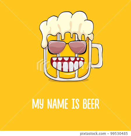 vector cartoon funky beer glass character with sunglasses isolated on orange background.vector beer comic label or poster design template. My name is beer or happy friday print illustration vector cartoon funky beer glass character with sunglasses isolated on orange background.vector beer comic label or poster design template. My name is beer or happy friday print illustration 99530485