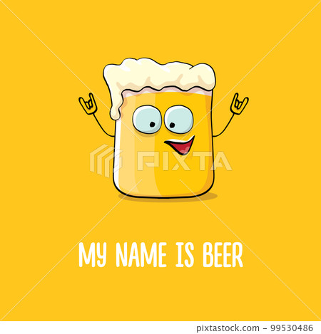 vector cartoon funky beer glass character with sunglasses isolated on orange background.vector beer comic label or poster design template. My name is beer or happy friday print illustration vector cartoon funky beer glass character with sunglasses isolated on orange background.vector beer comic label or poster design template. My name is beer or happy friday print illustration 99530486