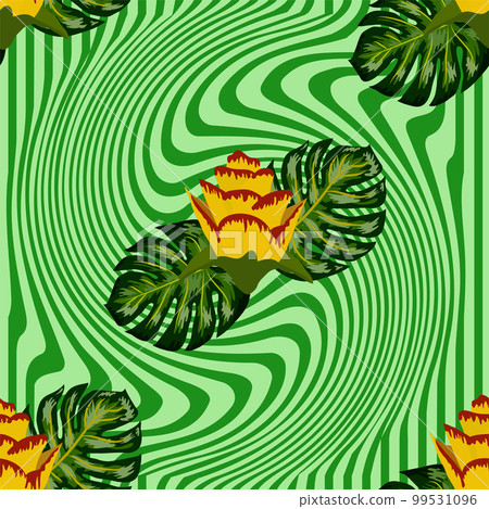 Summer seamless tropical pattern with bright yellow and pink plants and leaves. Summer seamless tropical pattern with bright yellow and pink plants and leaves. 99531096