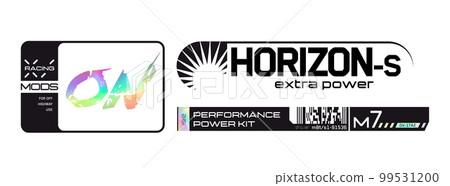 Cyberpunk decal. Vector sticker, label in futuristic style. Sci fi signs, inscriptions and symbols. 99531200
