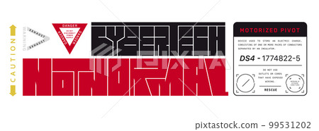 Cyberpunk decal. Vector sticker, label in futuristic style. Sci fi signs, inscriptions and symbols. Cyberpunk decal. Vector sticker, label in futuristic style. Sci fi signs, inscriptions and symbols. 99531202