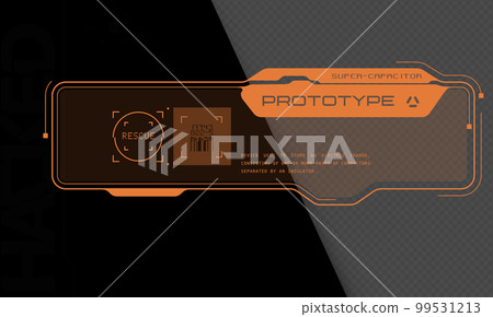 Cyberpunk decal. Vector sticker, label in futuristic style. Sci fi signs, inscriptions and symbols. 99531213