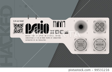 Cyberpunk decal. Vector sticker, label in futuristic style. Sci fi signs, inscriptions and symbols. 99531216
