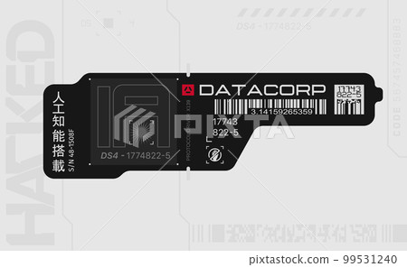 Cyberpunk decal. Vector sticker, label in futuristic style. Inscriptions and symbols, Japanese hieroglyphs for AI controlled, warning. 99531240