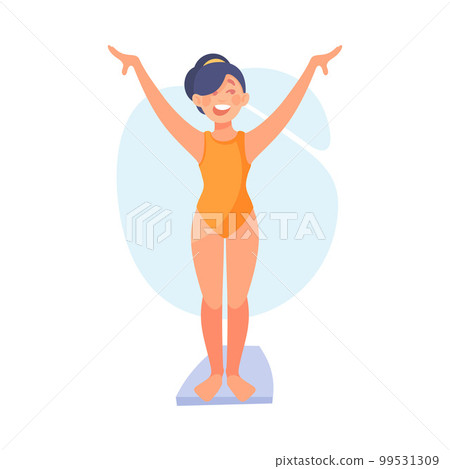 Funny Girl Jumping from Platform Doing Water Sport Activity Vector Illustration 99531309