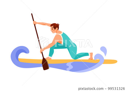 Man Character Standup Paddleboarding Doing Water Sport Activity Vector Illustration 99531326