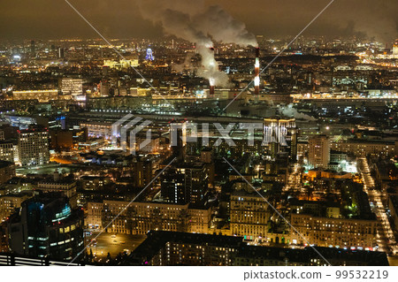 aerial view of Moscow city with night illumination 99532219