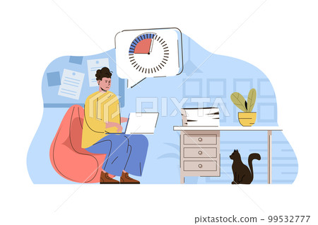 Deadline is coming concept. Employee working and trying to complete task on time situation. Work stress people scene. Vector illustration with flat character design for website and mobile site 99532777