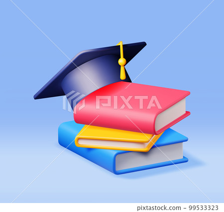 3D Graduation Cap and Pile of Books 99533323