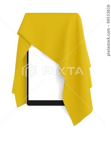 Yellow fabric covering a blank tablet pad gadget, vector illustration Yellow fabric covering a blank tablet pad gadget, vector illustration 99533616