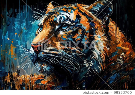 七彩老虎油畫 99533760
