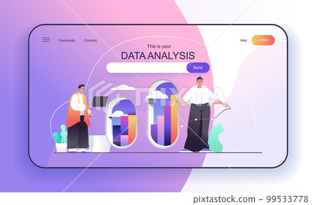 This is your Data Analysis concept for landing page. Analysts analyze statistics, financial analytics, cloud computing web banner template. Vector illustration in flat cartoon design for web page This is your Data Analysis concept for landing page. Analysts analyze statistics, financial analytics, cloud computing web banner template. Vector illustration in flat cartoon design for web page 99533778