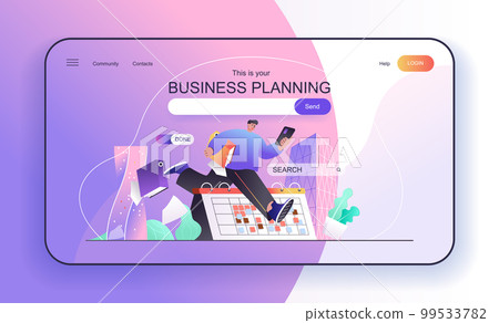 This is your Business Planning concept for landing page. Employee doing work tasks, to do list, meetings calendar in office web banner template. Vector illustration in flat cartoon design for web page This is your Business Planning concept for landing page. Employee doing work tasks, to do list, meetings calendar in office web banner template. Vector illustration in flat cartoon design for web page 99533782