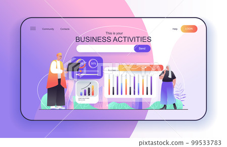This is your Business Activities concept for landing page. Managers analyze financial statistics, create success strategy web banner template. Vector illustration in flat cartoon design for web page This is your Business Activities concept for landing page. Managers analyze financial statistics, create success strategy web banner template. Vector illustration in flat cartoon design for web page 99533783