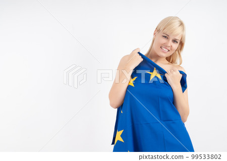 young woman from Ukraine with the European flag for its incorporation into the European Union young woman from Ukraine with the European flag for its incorporation into the European Union 99533802