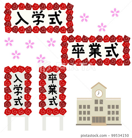 Entrance ceremony and graduation ceremony signboard illustration set 99534150