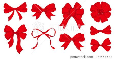 Line drawing set of red ribbons. Hand drawn vector illustration. Vintage line art. 99534378