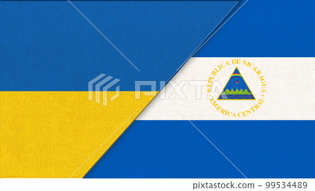 Flags of Ukraine and Nicaragua. Ukrainian and Nicaraguan state symbols Flags of Ukraine and Nicaragua. Ukrainian and Nicaraguan state symbols 99534489