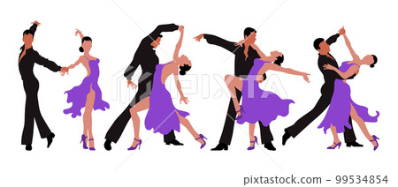 Dancing couples, clipart set. A man and a woman dance the tango. Illustration, vector 99534854