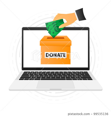 People throw money cash online into the donation box. Cash in hand. Donation box. Financial support. Vector illustration. People throw money cash online into the donation box. Cash in hand. Donation box. Financial support. Vector illustration. 99535136