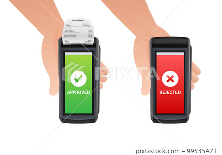 POS Terminal, Paper Receipt. Approved, Rejected Payment. NFC Payments Device. POS Terminal, Paper Receipt. Approved, Rejected Payment. NFC Payments Device. 99535471