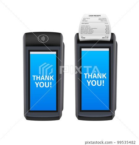 POS Terminal, Paper Receipt. Approved, Rejected Payment. NFC Payments Device. 99535482