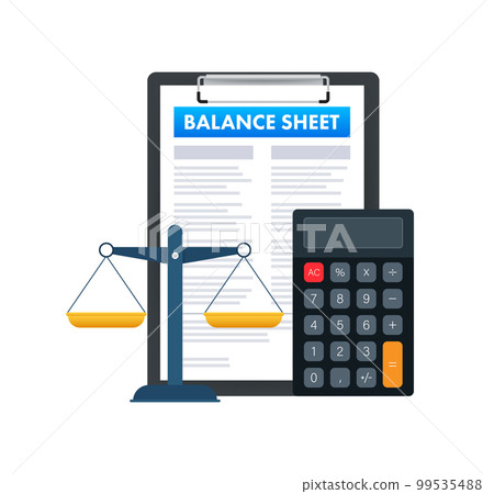 Clipboard with Balance sheet with calculator. Financial reports statement and documents. Vector stock illustration. Clipboard with Balance sheet with calculator. Financial reports statement and documents. Vector stock illustration. 99535488