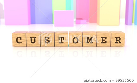 A wooden block printed with the word CUSTOMER 99535500