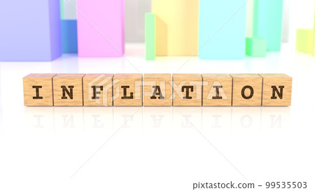 A wooden block printed with the word INFLATION 99535503