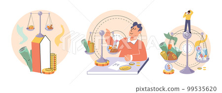 Time and money, deferred payment, financial system of global economy, capital investment vector set Time and money, deferred payment, financial system of global economy, capital investment vector set 99535620