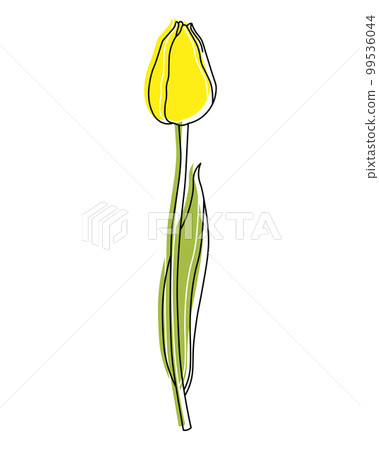 Outline tulip flower with pastel color spots added, line art. Floral poster, postcard, vector 99536044