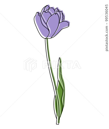 Outline tulip flower with pastel color spots added, line art. Floral poster, postcard, vector 99536045