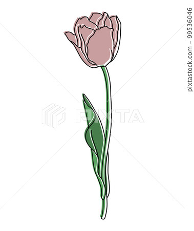 Outline tulip flower with pastel color spots added, line art. Floral poster, postcard, vector Outline tulip flower with pastel color spots added, line art. Floral poster, postcard, vector 99536046