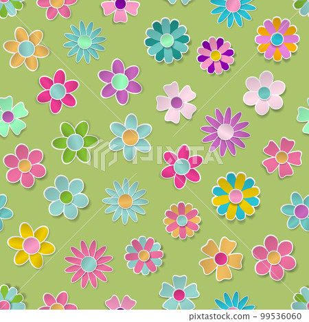Seamless pattern of multicolored paper flowers 99536060