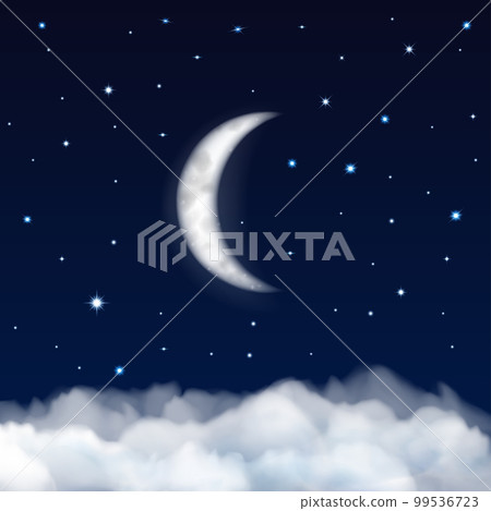Night sky with moon, stars and clouds 99536723