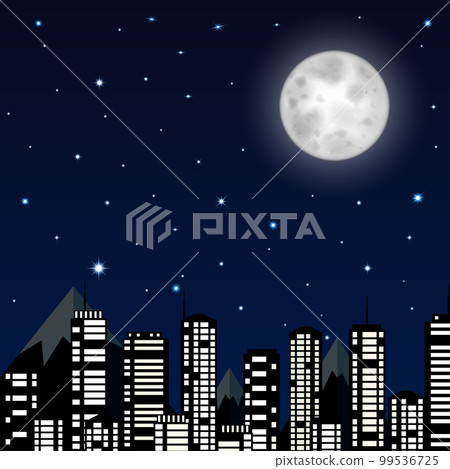 Night sky with moon, stars and silhouette of the city 99536725