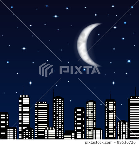 Night sky with moon, stars and silhouette of the city Night sky with moon, stars and silhouette of the city 99536726