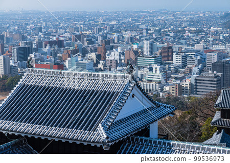 從日本愛媛縣松山市松山城主塔望去的市區 從日本愛媛縣松山市松山城主塔望去的市區 99536973