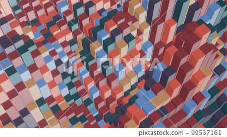 Blockchain technology. Multiple pastel red, yellow, blue, green, cubes, clusters. Data blocks.  99537161