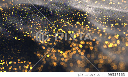 Glittering black wavy texture, shiny golden sparkling particles, information flow, luxury concept. Glittering black wavy texture, shiny golden sparkling particles, information flow, luxury concept. 99537163