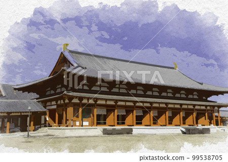 Watercolor-style Yakushi-ji Temple Auditorium, Nara City, Nara Prefecture 99538705
