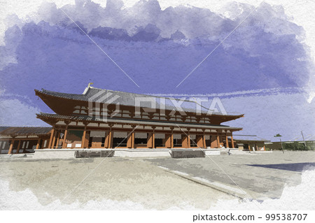 Watercolor-style Yakushi-ji Temple Auditorium, Nara City, Nara Prefecture Watercolor-style Yakushi-ji Temple Auditorium, Nara City, Nara Prefecture 99538707
